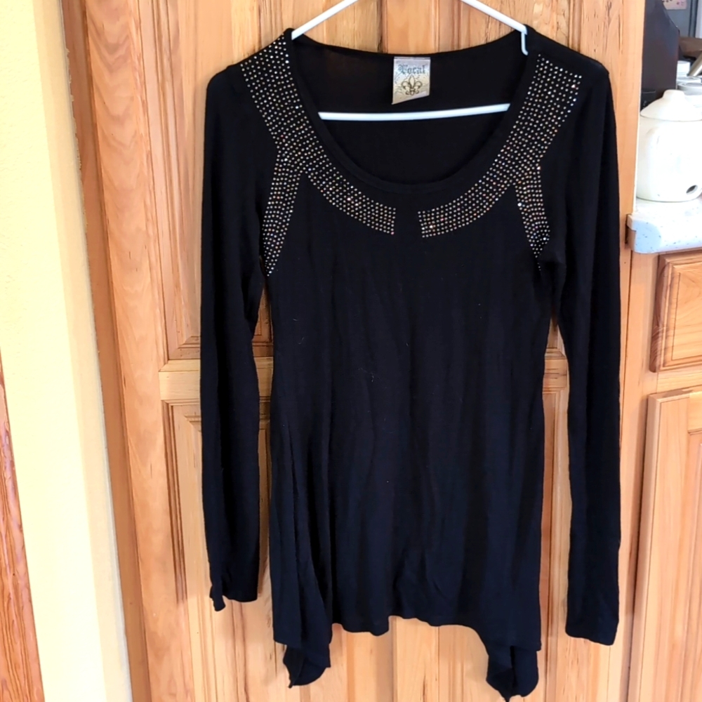 Vocal Long Sleeve Black Top Size Small